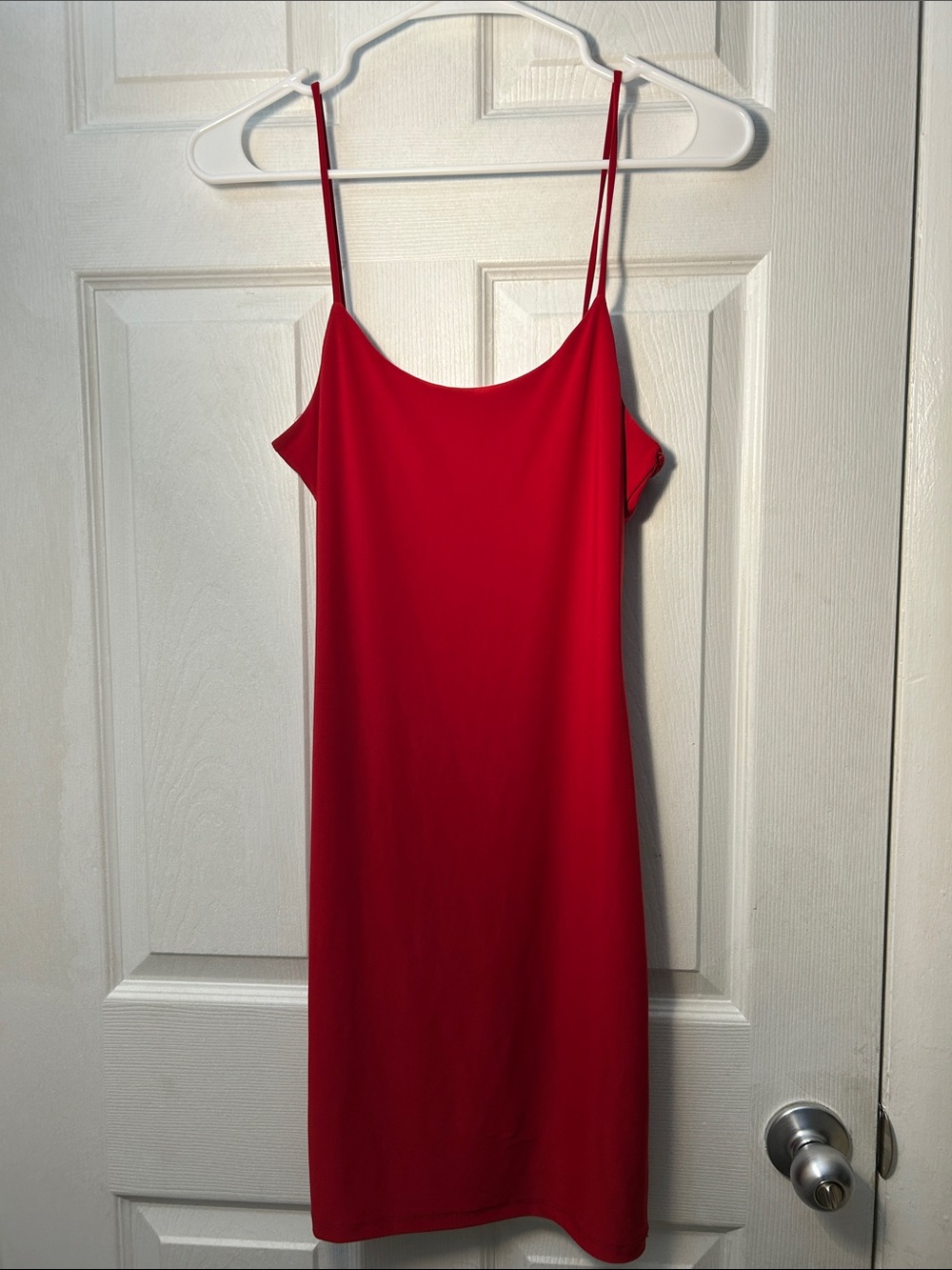 Red Strapless Spaghetti‑Strap Midi Dress
